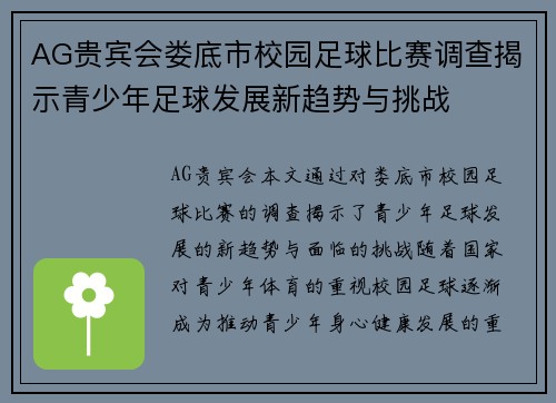 AG贵宾会娄底市校园足球比赛调查揭示青少年足球发展新趋势与挑战