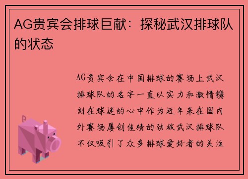 AG贵宾会排球巨献：探秘武汉排球队的状态