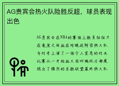 AG贵宾会热火队险胜反超，球员表现出色